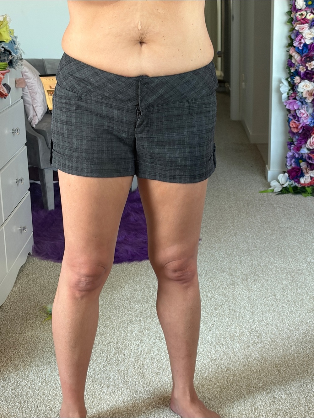 Women’s Charcoal Plaid Trouser Shorts